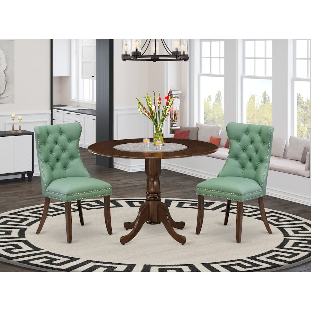 East West Furniture Kitchen Table Set Contains a Round Dining Table and Upholstered Chairs, Antique Walnut (Pieces Options)