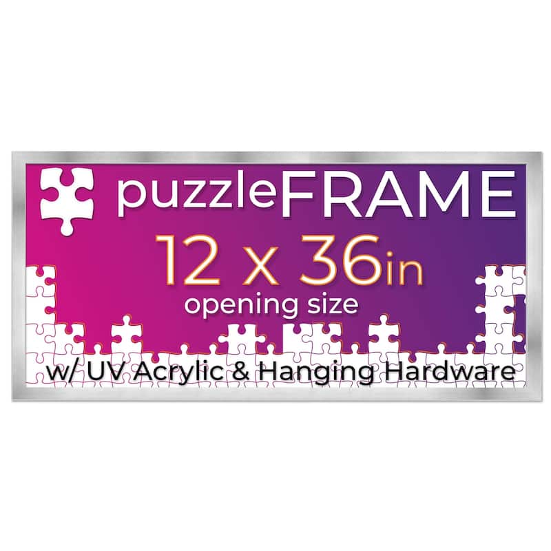 12x36 Jigsaw Puzzle Frame Kit - Kit Includes Puzzle Glue Sheets, Silver Wood Puzzle Frame