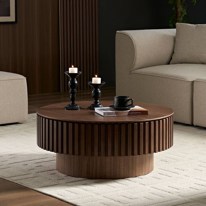 31.49'' Round Coffee Table Side Table with Storage, Modern Sofa Table End Table for Apartment Living Room