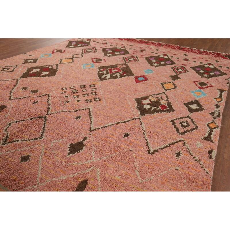 Plush Pink Moroccan Area Rug Hand-Knotted Tribal Wool Carpet - 7'11" x 10'8"