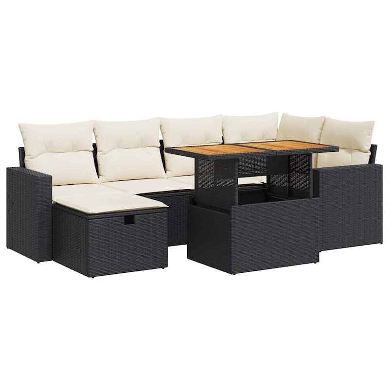 vidaXL Patio Sofa Set with Cushions Outdoor Conversation Furniture Poly Rattan - 21.7 x 39.4 x 28.7