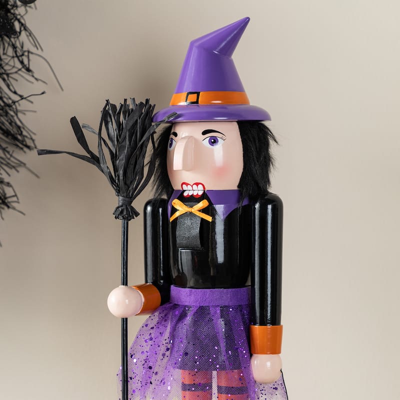 Glitzhome Set of 3 18.5"H Halloween Black Cat/Witch/Pumpkin Wood Nutcracker
