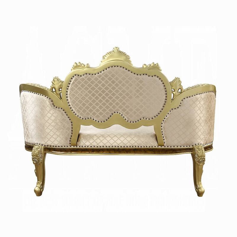 Mara Curved Bench Sofa, Wingback Crystal Tufted, Classic Gold Carvings
