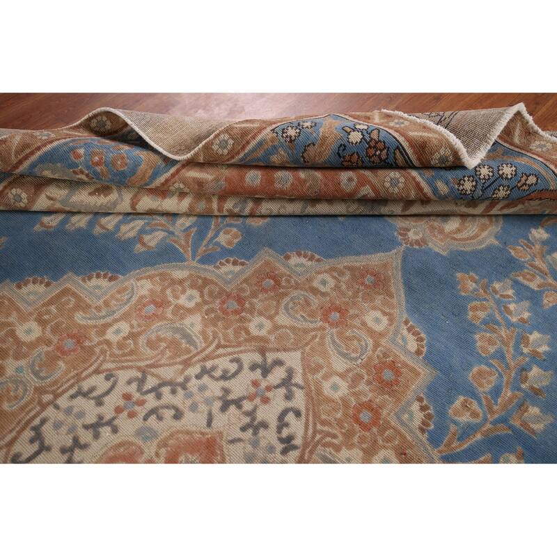Blue Tabriz Persian Vintage Rug Hand-Knotted Wool Carpet - 9'3" x 12'11"