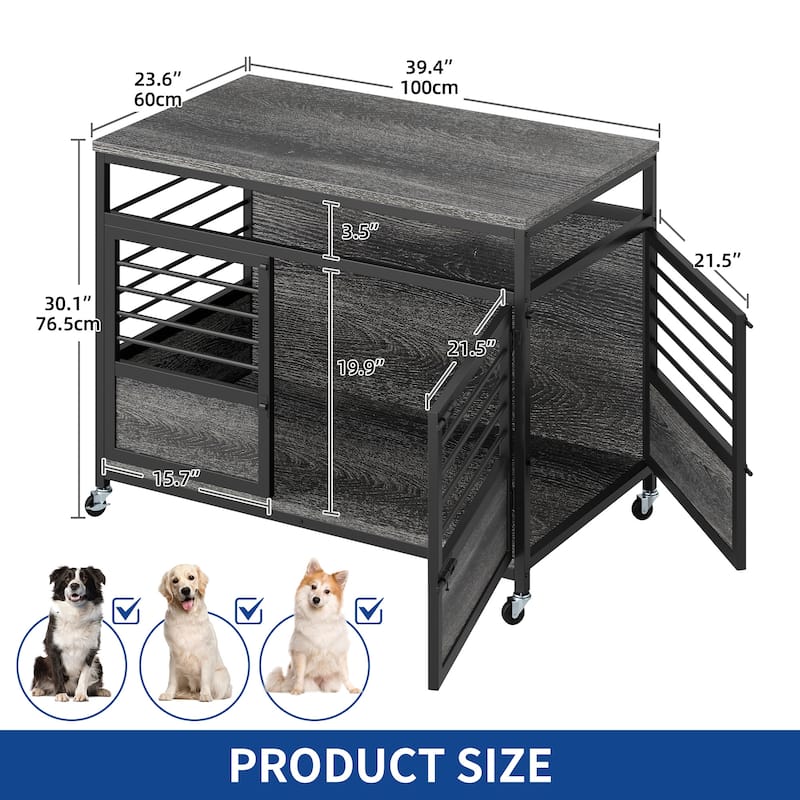 Moasis 39.4" Dog Crate Furniture Indoor Furniture End Table - 39.4"L x 23.6"W x 30.1"H