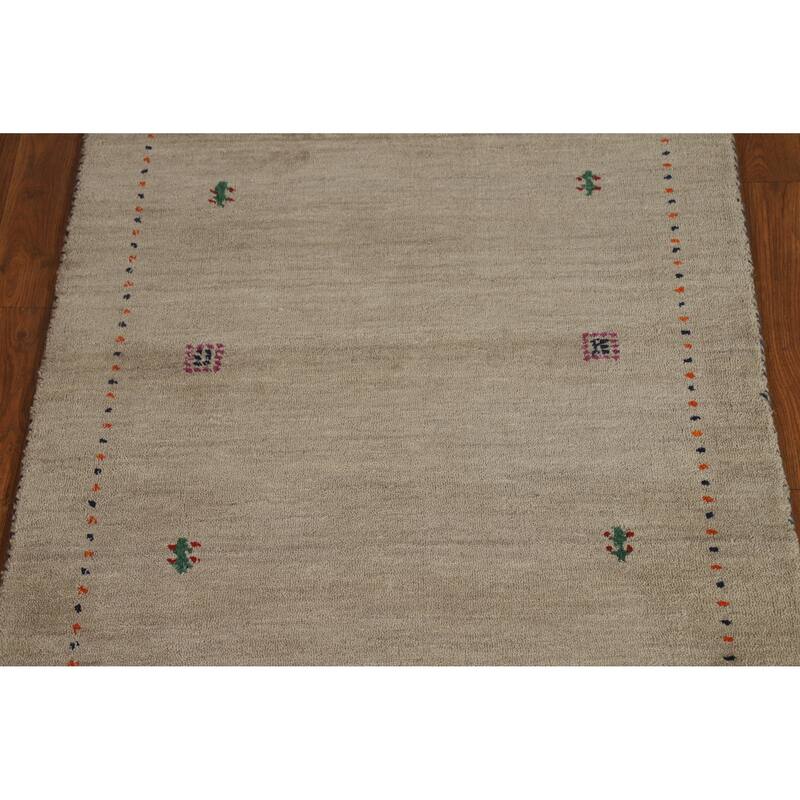 Hand Knotted Oriental 100% Wool Carpet Tribal Animal Pictorial Beige & Ivories Gabbeh Area Rug - 4' 10'' X 2' 9''
