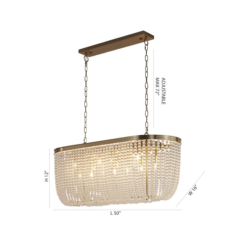 6-Light Gold Oval Chandelier With Clear Beaded hanging Crystals