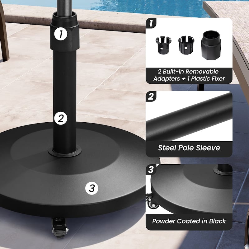55-lb Patio Market Umbrella Base Stand Cement/Concrete Weights Base Holder w/Wheels - Dia. 18.9" x 18.1" high