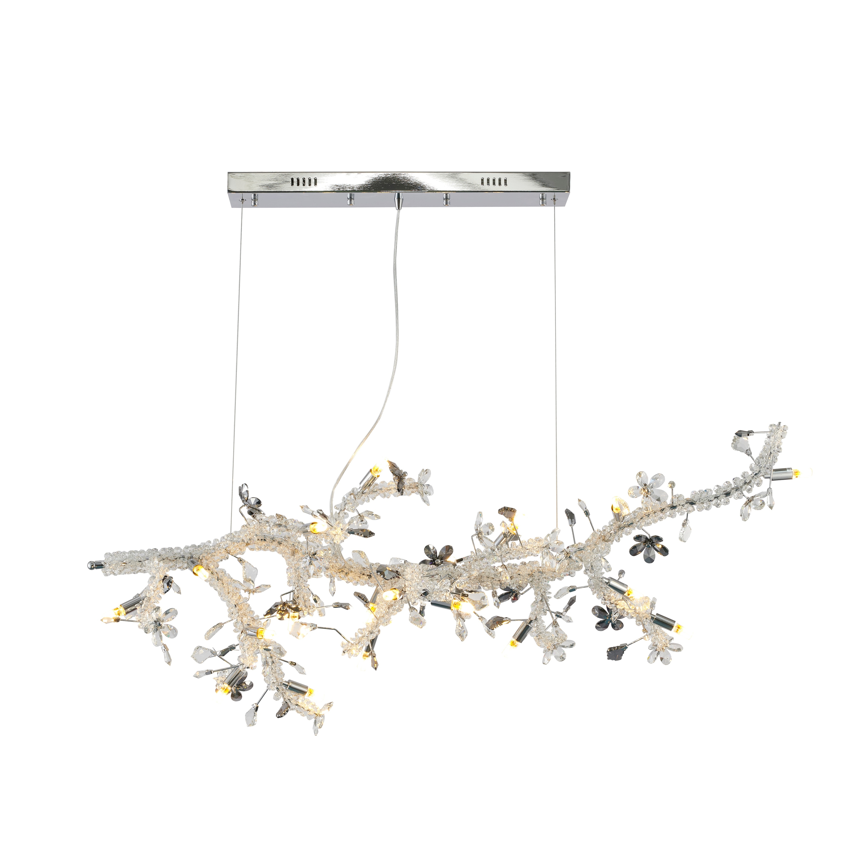 Contemporary 20-Light Chrome Chandelier With Clear And Smoke Crystals