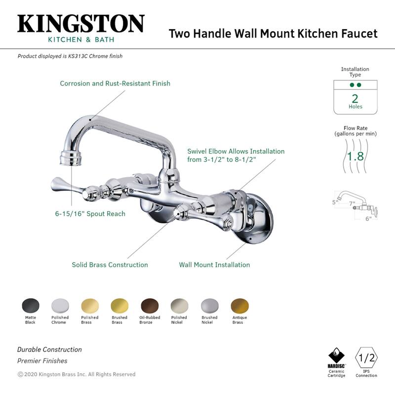 Kingston Brass Adjustable Center Wall Mount Kitchen Faucet