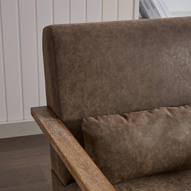 PU Leather Swivel Arm Chairs with Solid Wood Armrests
