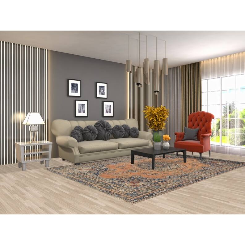 Hand Knotted Oriental 100% Wool Carpet Traditional Medallion Oranges & Rust Mashad Area Rug - 9' 4'' X 6' 4''