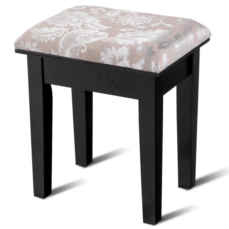 Costway Makeup Desk Vanity Dressing Table Square Stool 1 Large Black