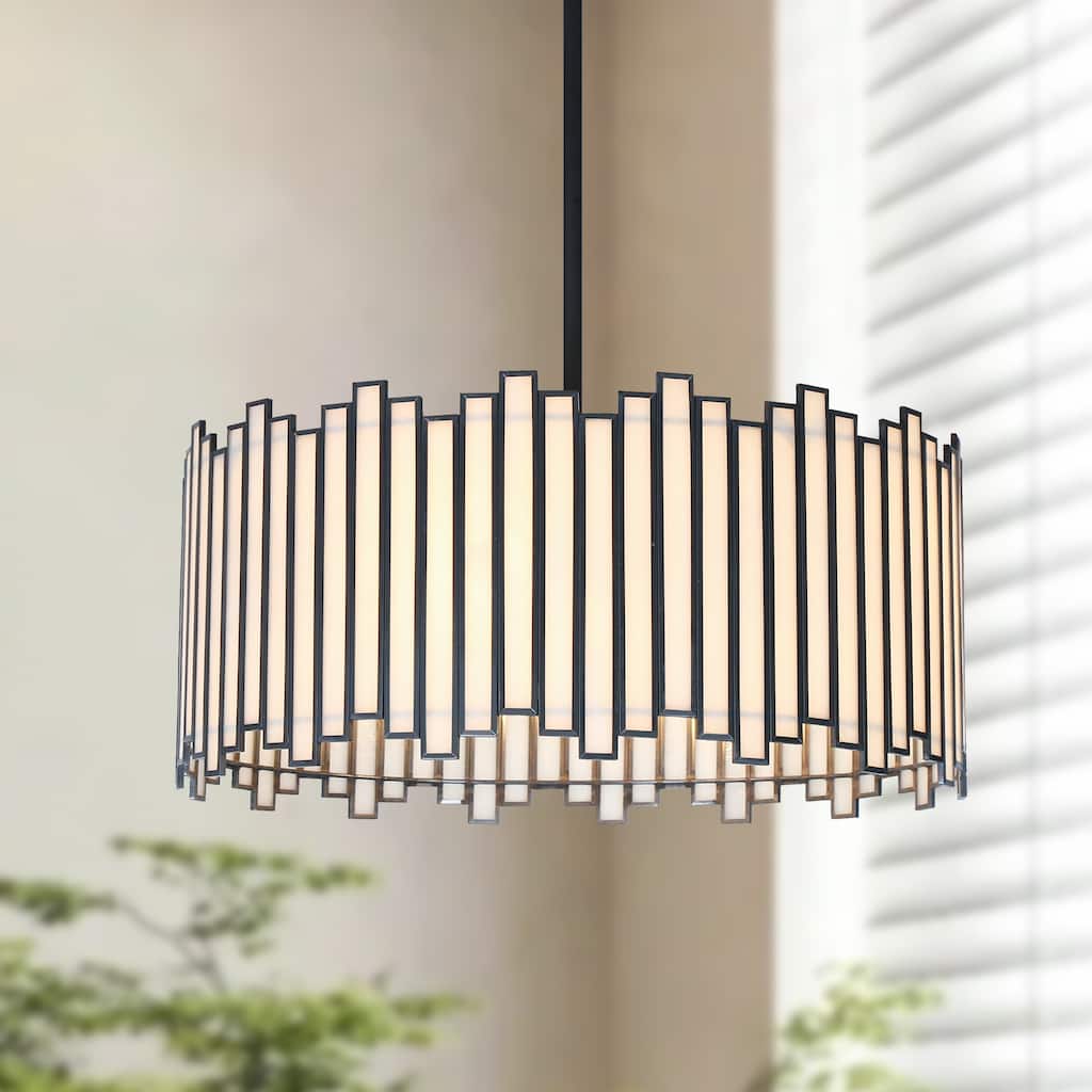 Tifany Modern Black 4-Light Drum Colored Glass Chandelier for Dining Room