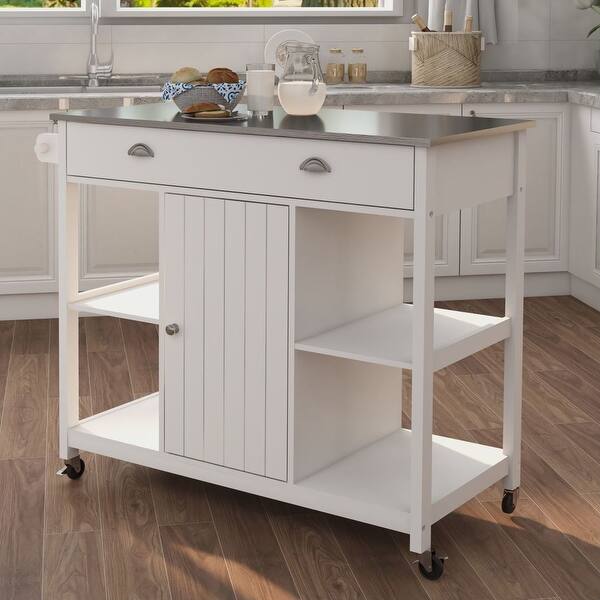 Modern White Side Table Kitchen Cart Storage Grey Top Living Room Bed