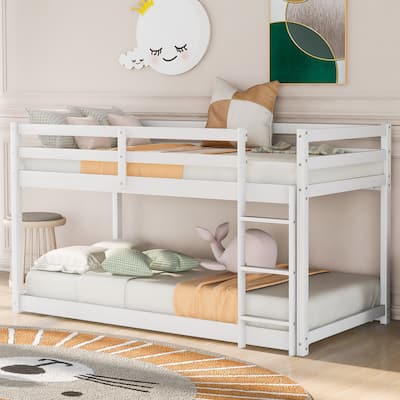 Twin over Twin Floor Bunk Bed with Ladder