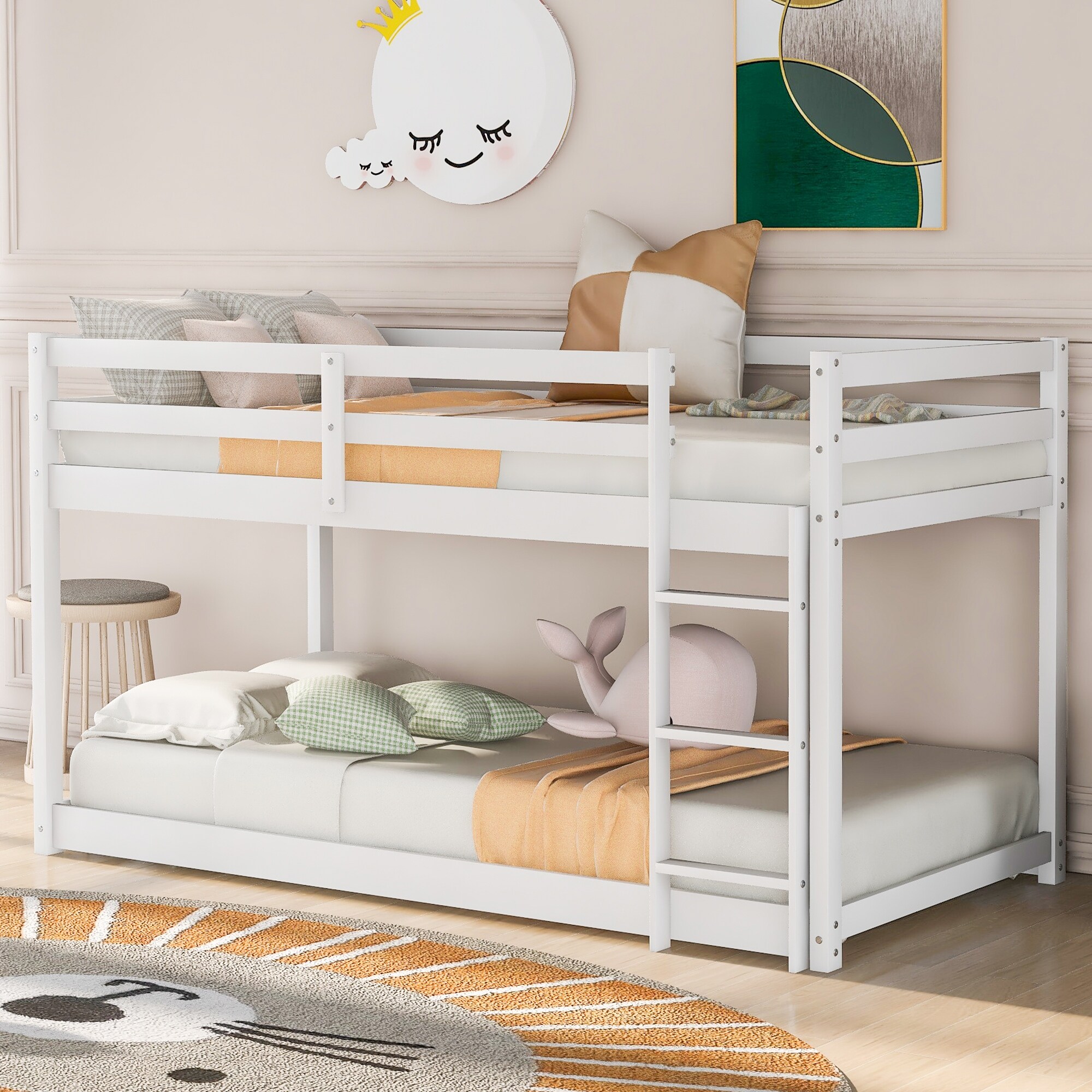 Bunk bed top bottom on floor