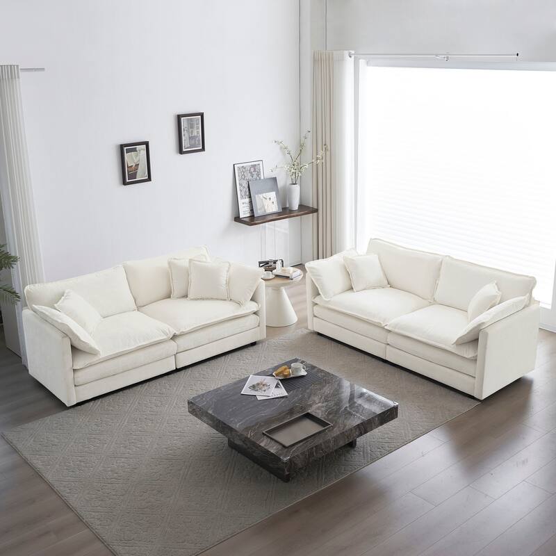 4-Seat Chenille Sofa Set with Twin 2-Seaters, Modular Design - White