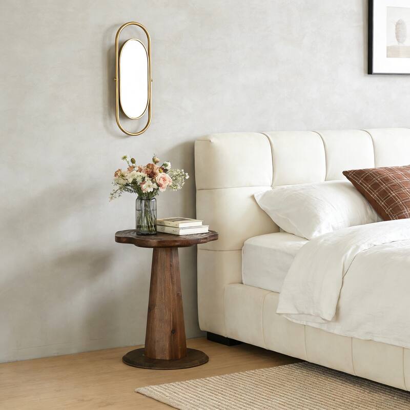 19.69" Solid Wood Stump Nightstand, Rustic Side Table - Brown