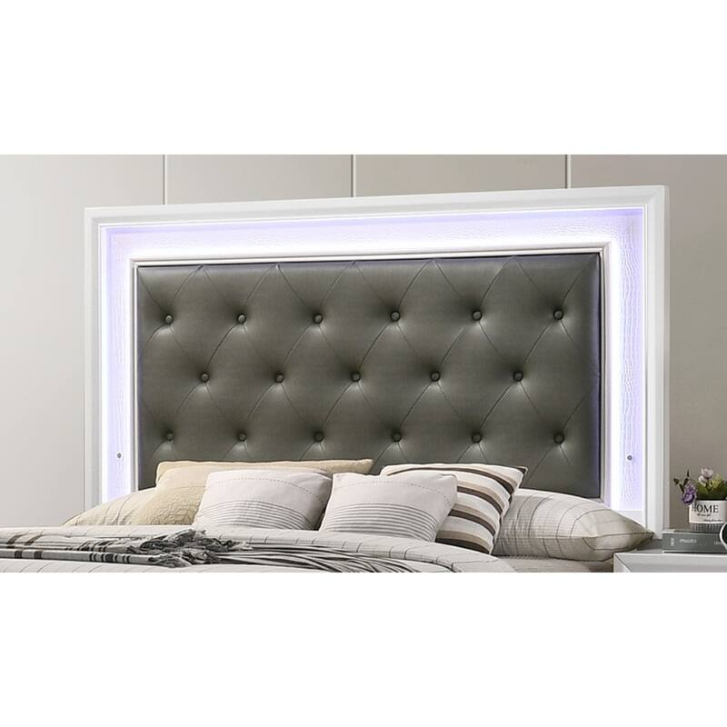 Twin Size Crocodile-Finish Modern Platform Bed with LED Headboard and Diamond Tufting
