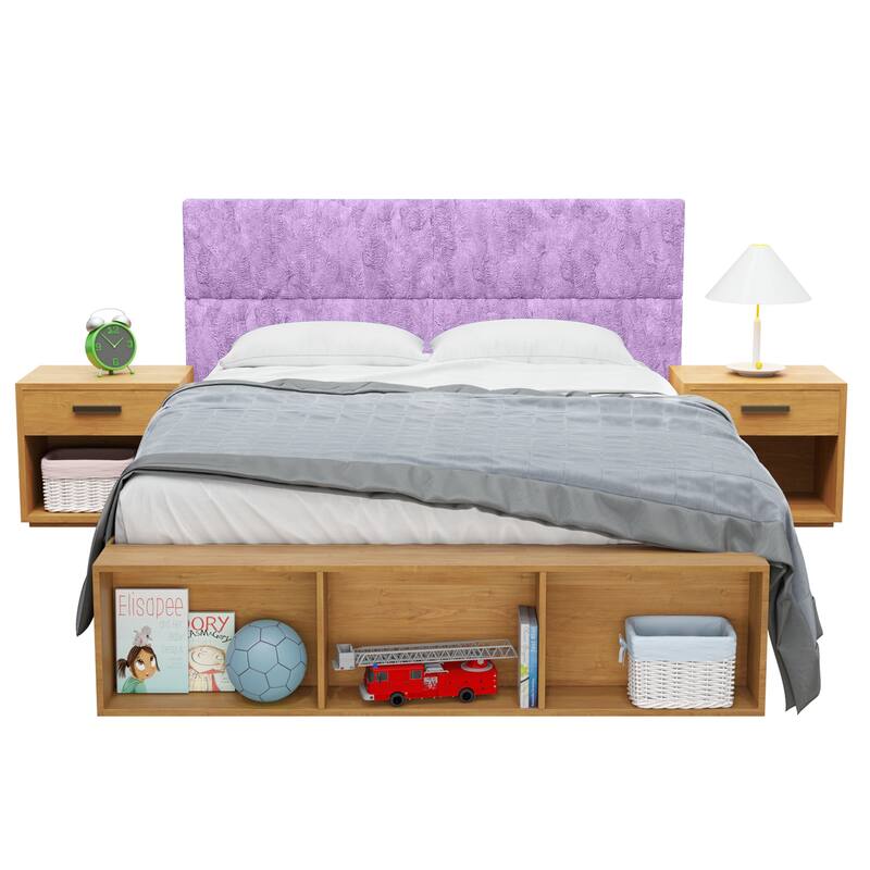 Jaxx Panelist Modern Padded Headboard - Set of 4 Fun Color Panels for Kids - Faux Fur - Bellflower Purple - Queen