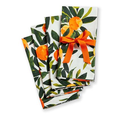 Citrus Grove Cotton Cloth Napkins - Multicolor Kitchen Textiles for Christmas, 20" x 20", Machine Washable