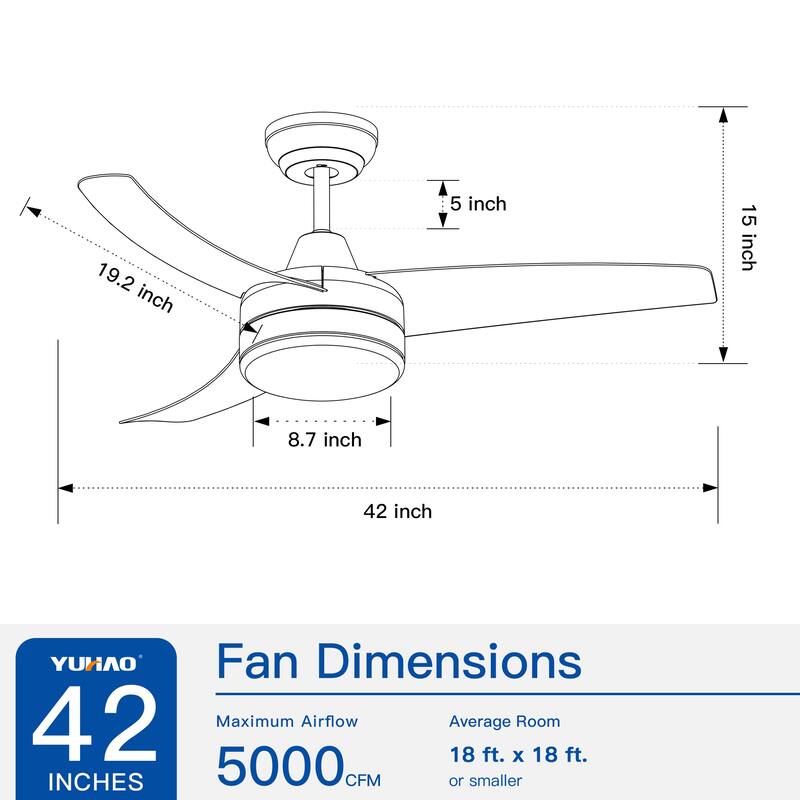 42-Inch 3-Blade Matte Black DC Motor Modern Contemporary LED Ceiling Fan-42 in x 42 in x 10.34 in