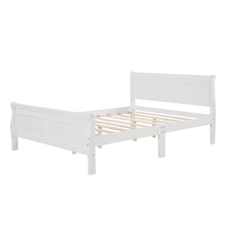 Queen Size Wood Platform Bed with Headboard and Wooden Slat Support