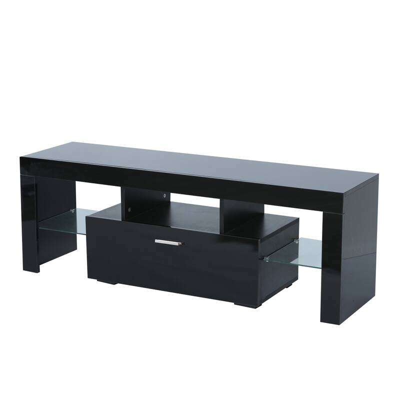 Modern 51-Inch TV Stand with 16-Color RGB LED Lights, Remote Control, and Storage Drawers for TVs up to 55 Inches.