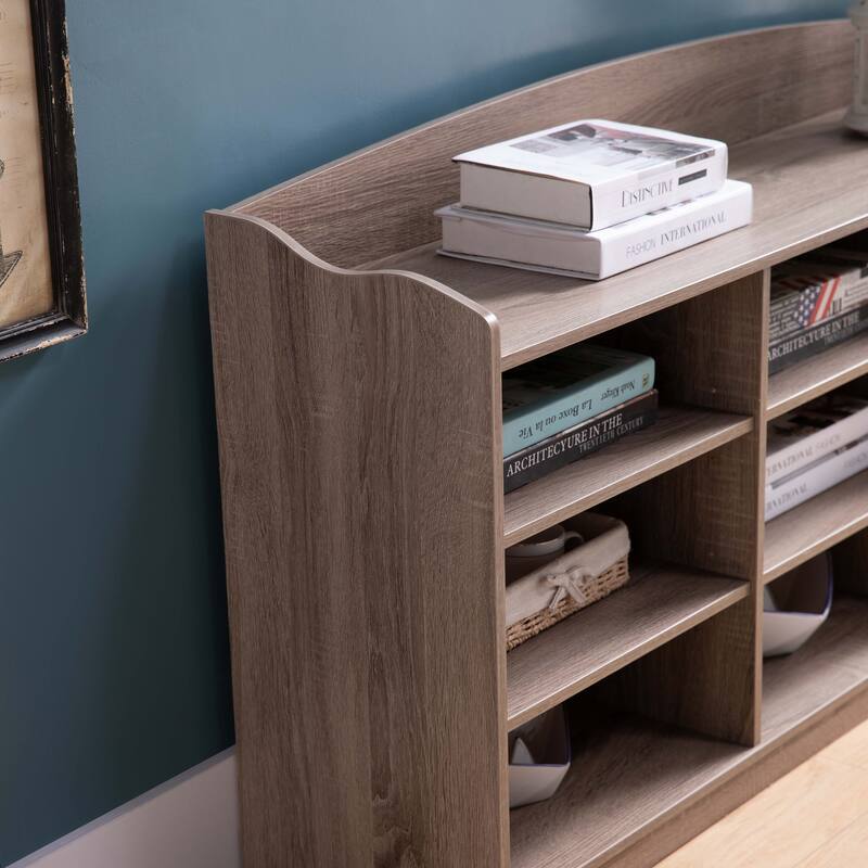 Wooden Shoe Storage Bench, Nine Storage Shelves, Entryway Organizer, Dark Taupe
