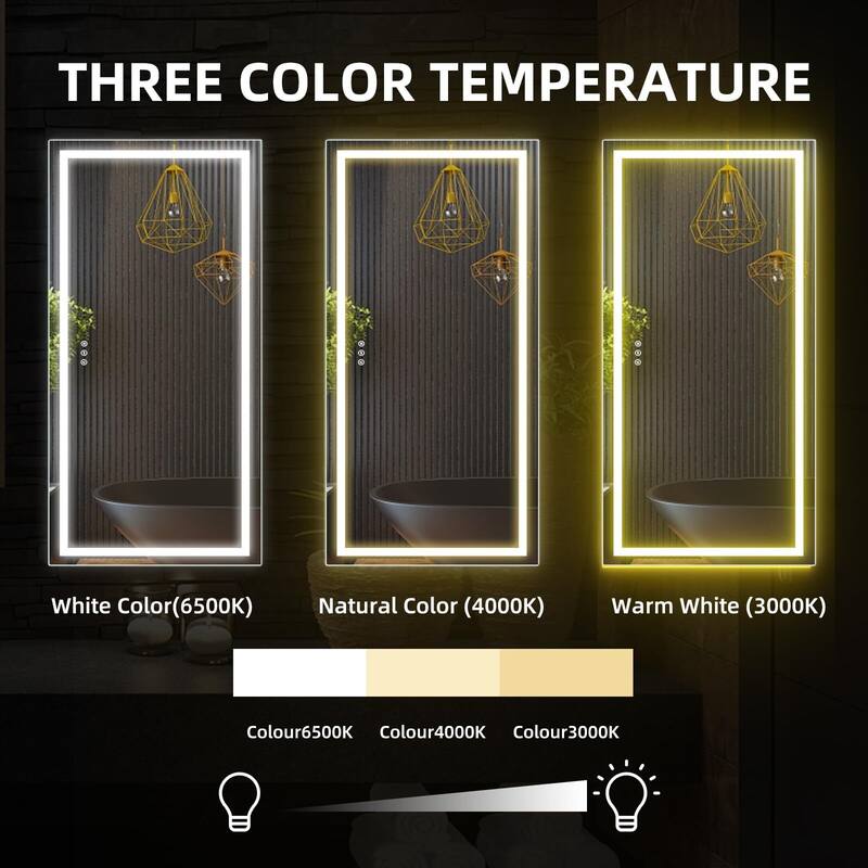 LED Bathroom Mirrorwith Front and Backlight, Stepless Dimmable Wall Mirrors with Anti-Fog