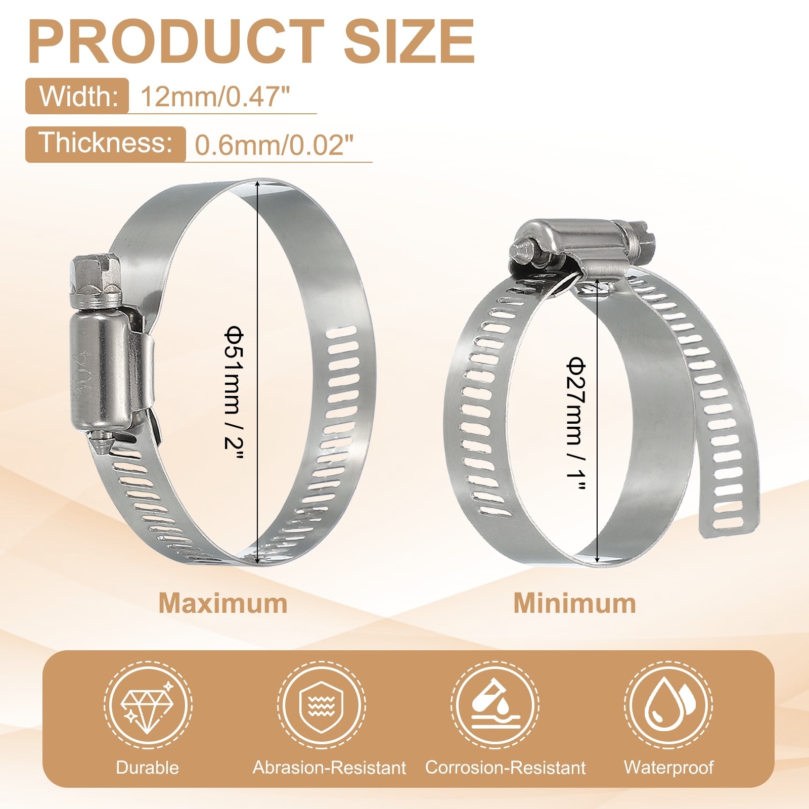 Hose Clamps, Stainless Steel Adjustable Worm Gear Hose Clamp for Plumbing Automotive Hose Fuel Line Pipe Clamps - Silver