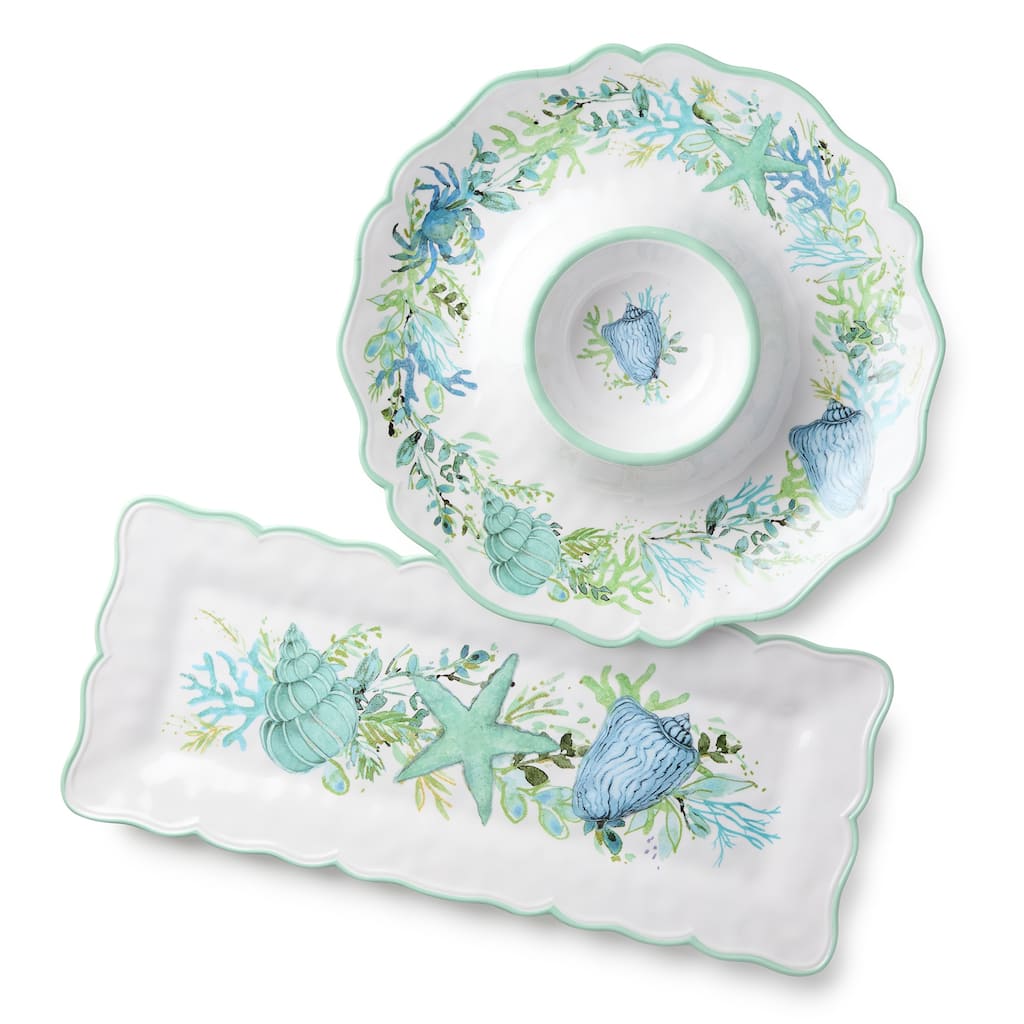 Certified International Sea Glass Melamine 2 Piece Appetizer Set - 19.00"L x 8.00"W x 0.75"H