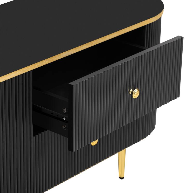 Storage TV Stand for TVs up to 80", Entertainment Center with 4 Drawers and 1 Cabinet, Wood TV Console Table with Metal Legs