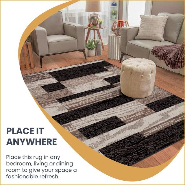Miranda Haus Geometric Modern Patchwork Polypropylene Indoor Area Rug