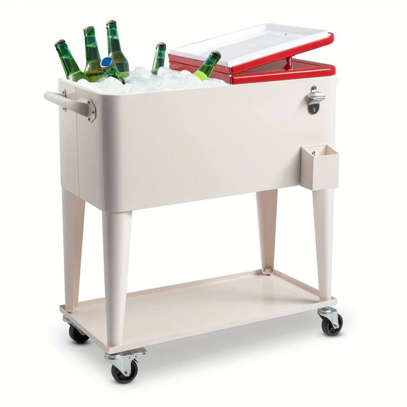 80 Quart Portable Rolling Cooler Cart with Shelf & Bottle Opener