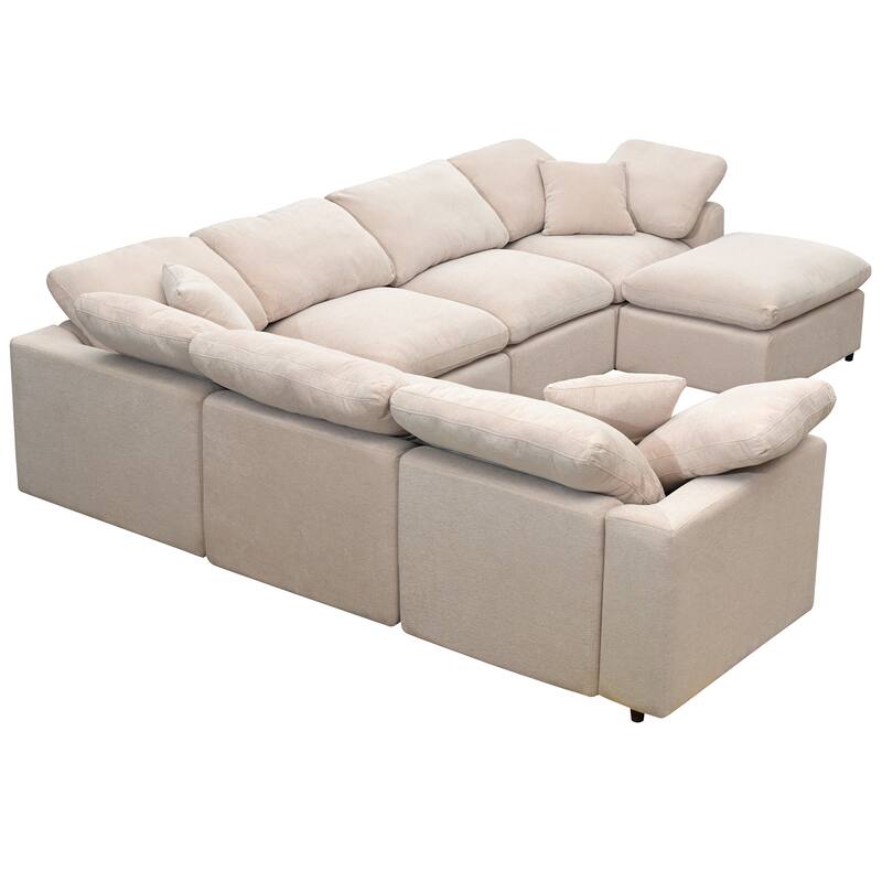 Sectional Sofa with Ottoman, L-Shaped Oversized Modular Sectional Sofa with Thick Seat and Back Cushions, Corner Sectional Sofa