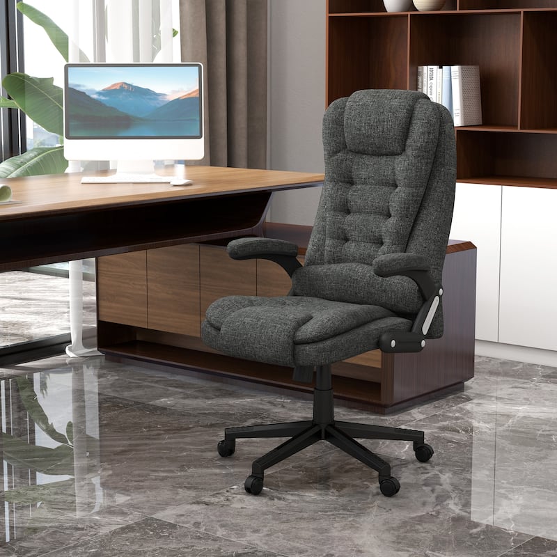 HOMCOM 6 Point Vibrating Massage Office Chair with Heat, Linen High Back Executive Office Chair with Reclining Backrest