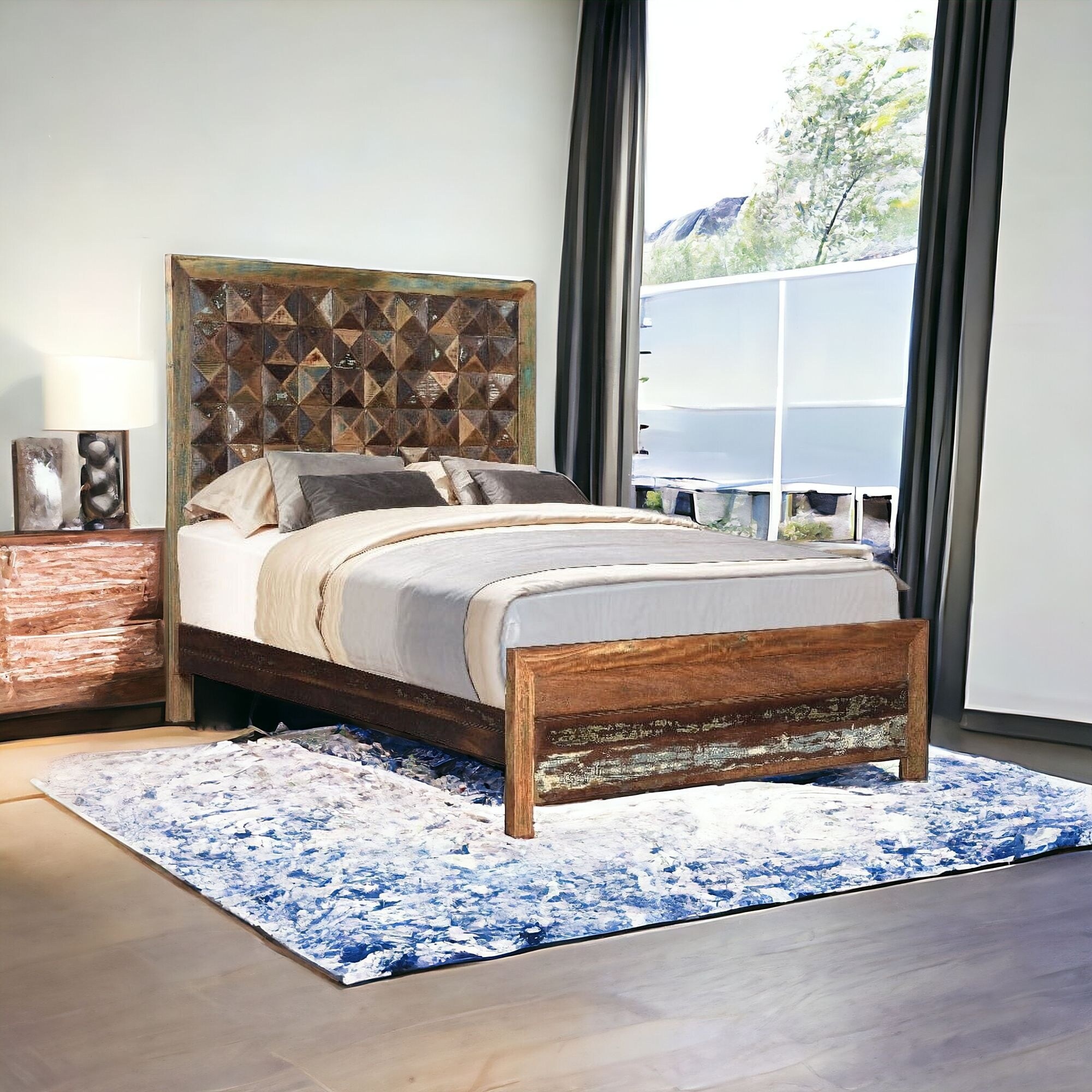Solid Reclaimed Wood Queen Brown Geometric Panel Bed Bed Bath Beyond 42396248