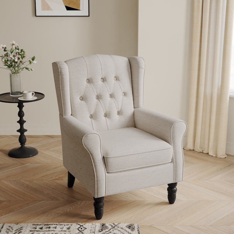 Button-Tufted Accent Chair Wingback Armchair - 38"H