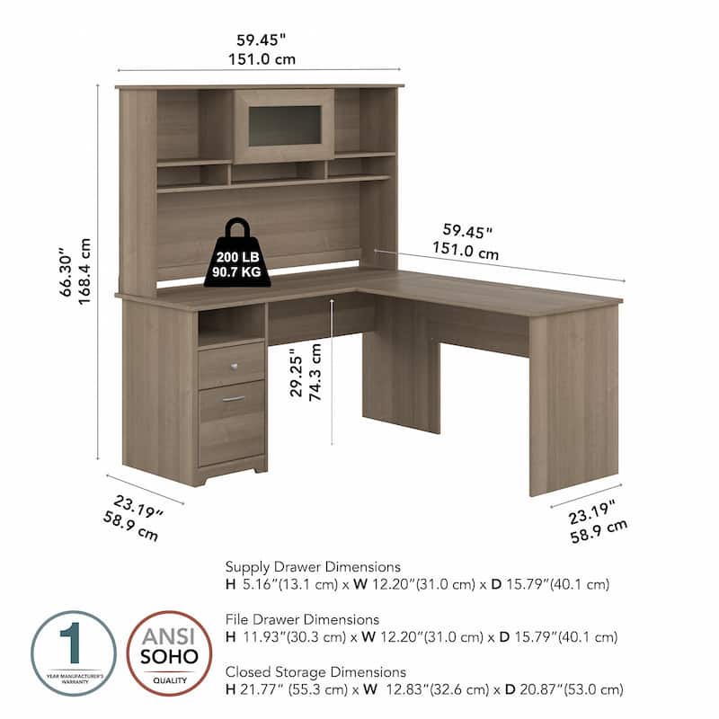 Cabot 60W L Shaped Computer Desk with Hutch by Bush Furniture