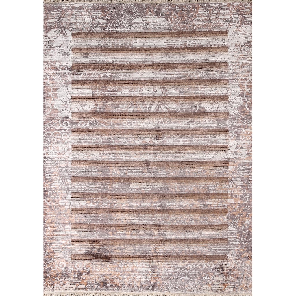 Striped Abstract Accent Rug Handmade Wool Carpet - 4'0"x 5'10"