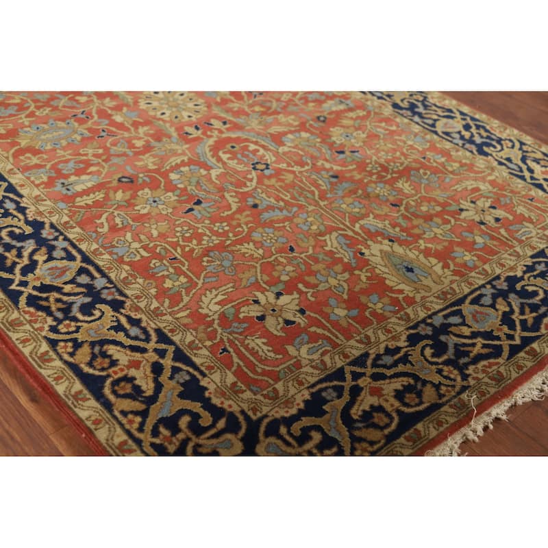 Orange Floral Tabriz Foyer Rug Handmade Wool Carpet - 4'1" x 6'5"