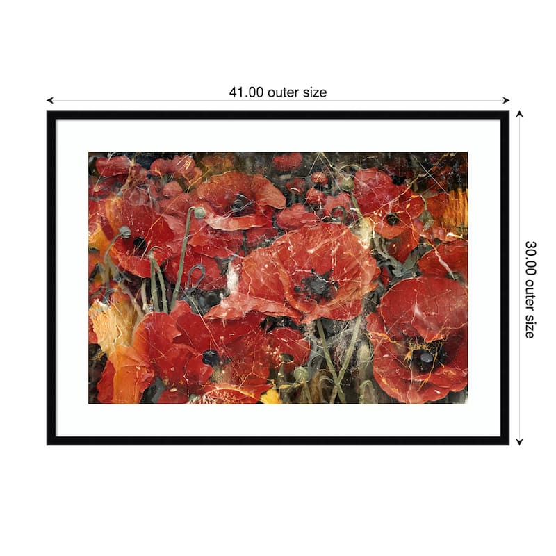 Flower Floral Art Illustration Wallart No. 16 by Rafal Kulik Wood Framed Wall Art Print - Black - 41 x 30 in