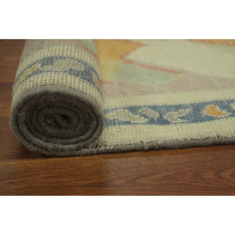 Vegetable Dye Wool Oushak Turkish Runner Rug 3x10 - 9' 10'' X 2' 11''