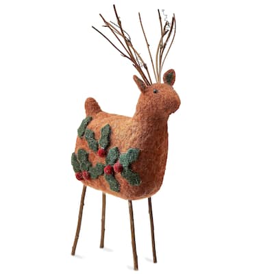 Large Multicolor Reindeer Decor Decorative Animal Figurine Holiday Christmas Decor 13 in H x 6 in L x 2.5 in W