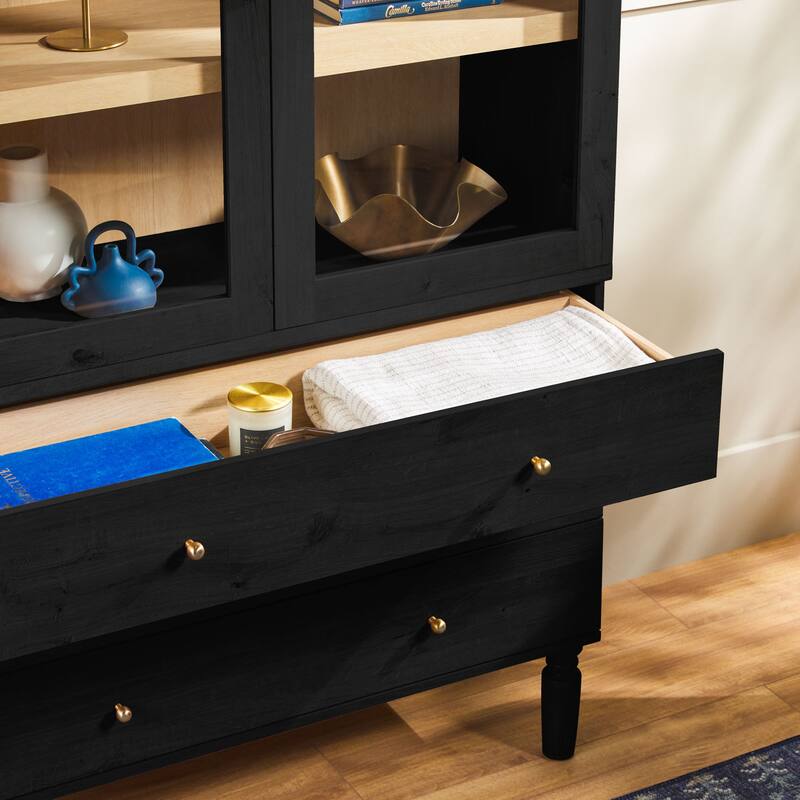 Walker Edison Modern Arched MDF Bookshelf Cabinet with Glass Doors