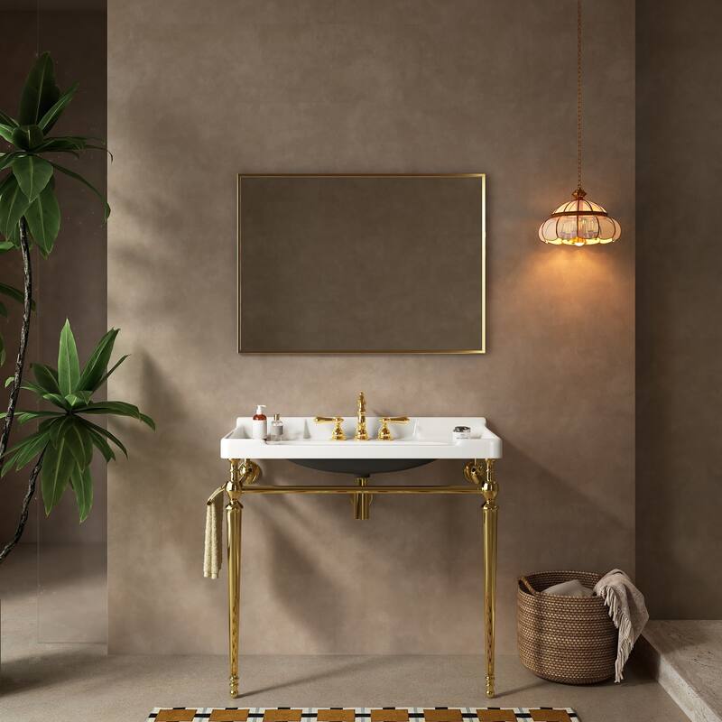 Wall-Mounted Bathroom Vanity with Ceramic Basin and Metal Legs