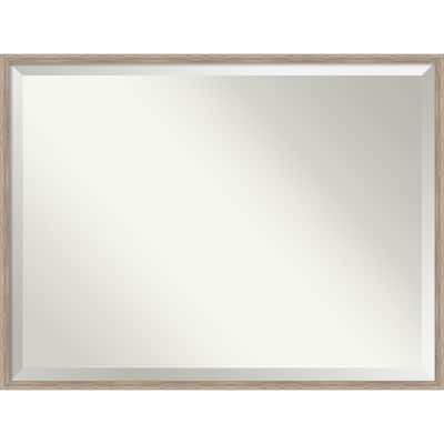 Beveled Wood Bathroom Wall Mirror - Hardwood Wedge Whitewash Frame - Hardwood Wedge White Wash