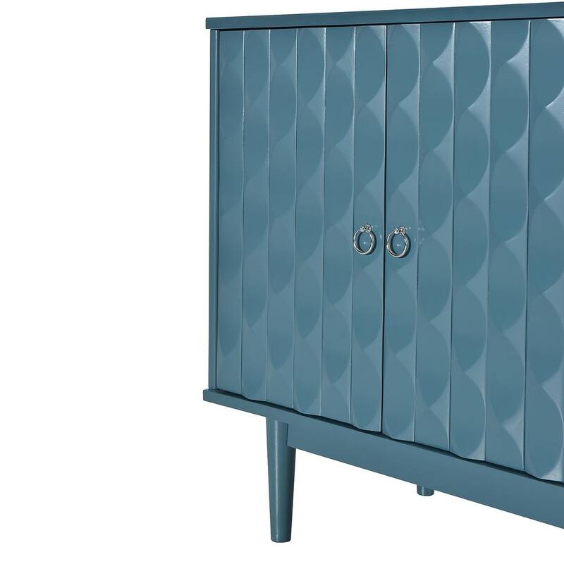 60" Modern 4-Door with Convex Pattern Doors and Silver Handles Buffet/Sideboard